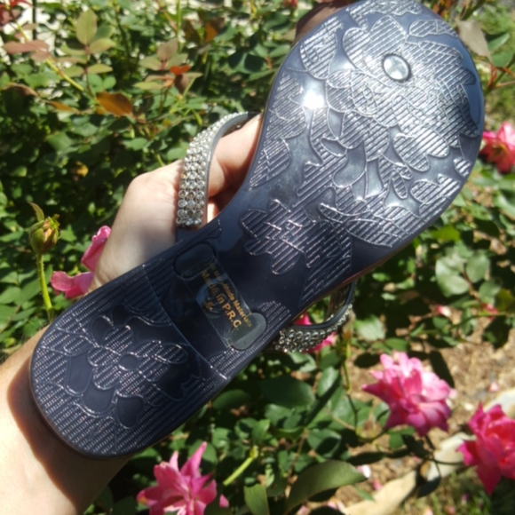 MARBELLA ♡ Gorgeous Navy Embellished Bling of Rhinestone Jelly Thong Sandals 6 - Picture 9 of 16